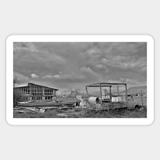 Disused Truck and Factory b&w Sticker